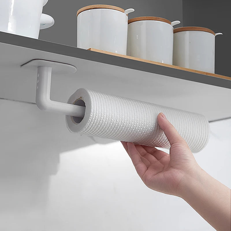 Suporte de toalha de papel de cozinha, acessórios auto-adesivos, sob a cremalheira do rolo do armário, Rack de armazenamento para banheiro, 1pc