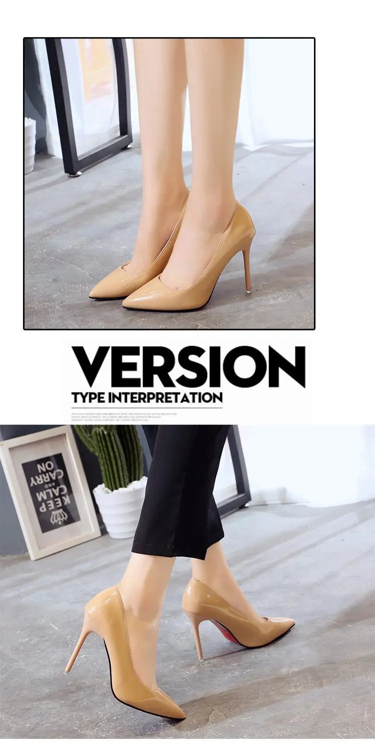 HOT Plus Size 34-44 HOT Women Shoes Pointed Toe Pumps Patent Leather Dress High Heels Boat Shoes Wedding Shoes Zapatos Mujerd76