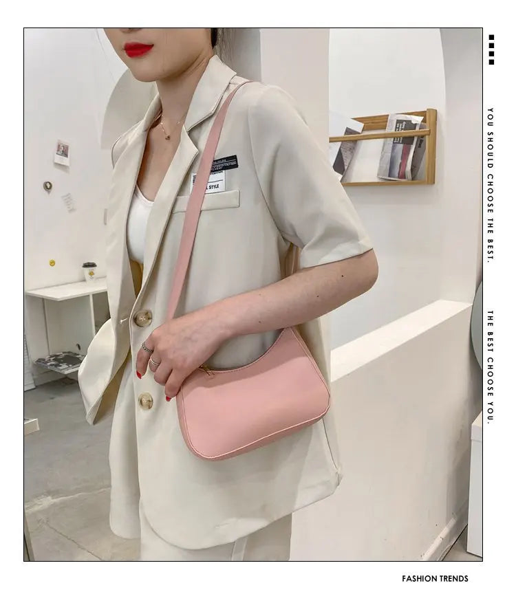 Bolsa de axilas de couro PU feminina, bolsa Hobos retrô, monocromática, casual, moda, nova, 2022