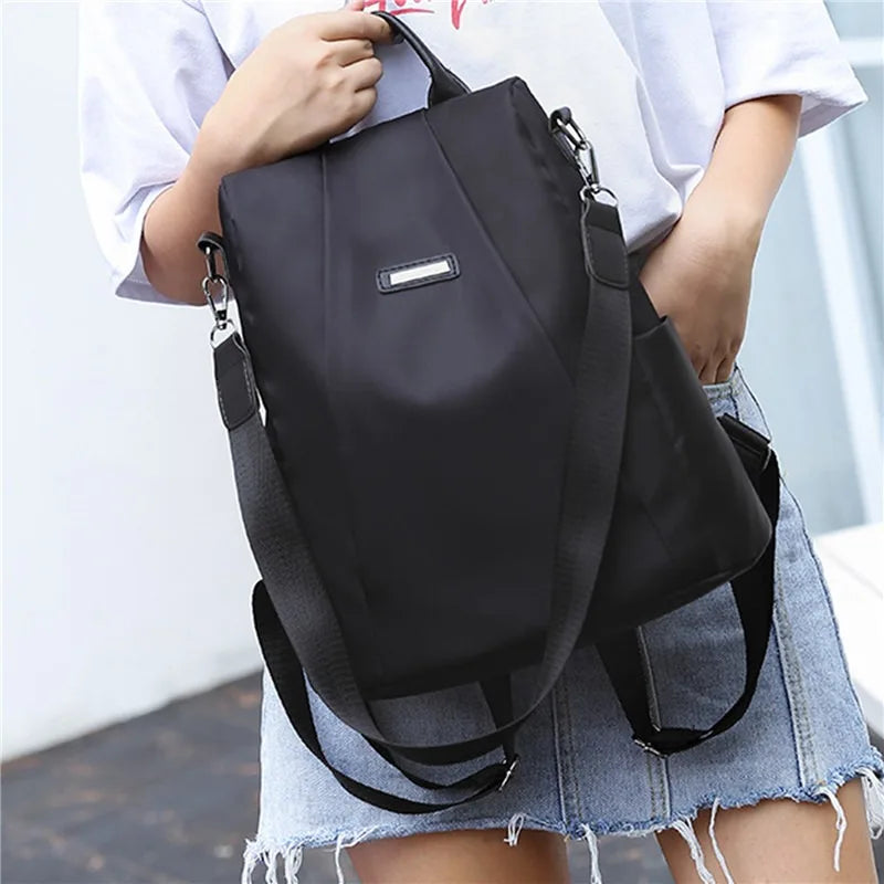 Mochila de nylon casual para mulheres, alça destacável, bolsa escolar de cor sólida, moda