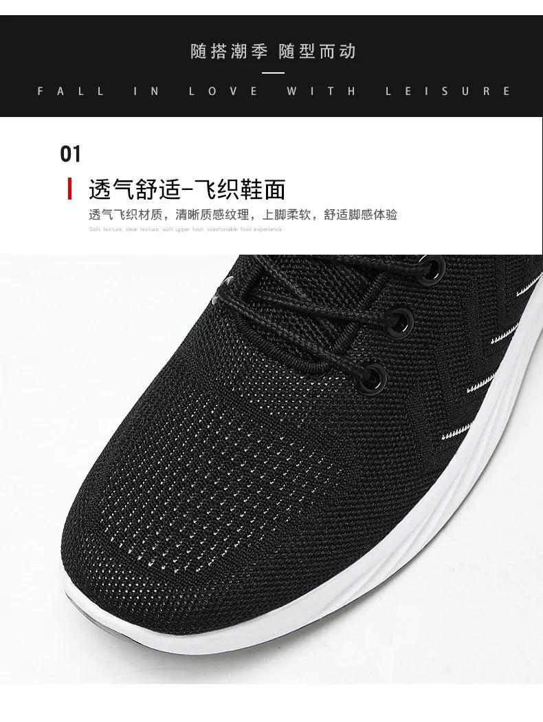 Nova moda masculina tênis casuais, tênis de corrida de absorção de choque de tecido voador masculino, versão malha respirável sapatos