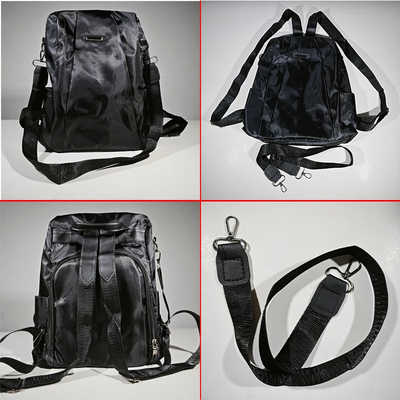 Mochila de nylon casual para mulheres, alça destacável, bolsa escolar de cor sólida, moda
