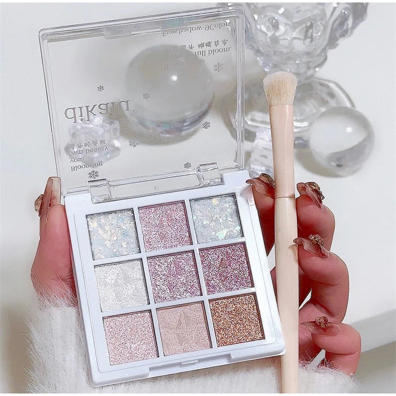 9 cores glitter neve princesa paleta de sombra sonho menina perolado sombra de olho rosa marrom nude luz maquiagem destaques olhos