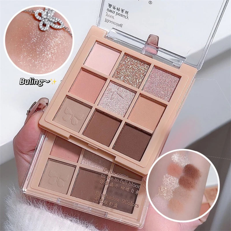 9 cores glitter neve princesa paleta de sombra sonho menina perolado sombra de olho rosa marrom nude luz maquiagem destaques olhos
