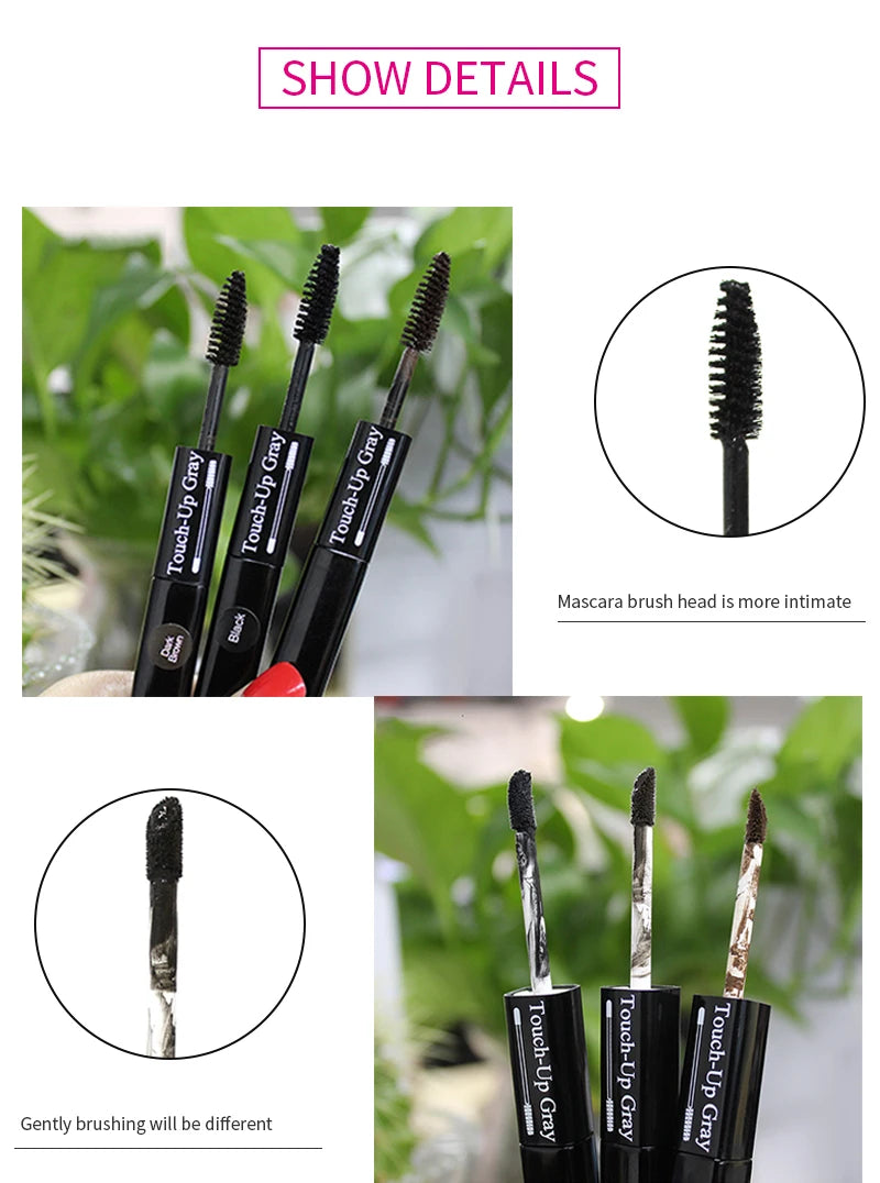 Caneta de tintura de cabelo única, cobertura instantânea de raiz cinza, cor de cabelo branco a marrom escuro, preto, 2 escovas, cabeça macia, fácil aplicação, temporária