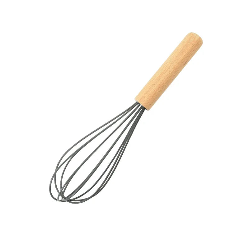 Espátula de cozinha de silicone, colher de sopa com cabo de madeira, ferramentas de cozimento